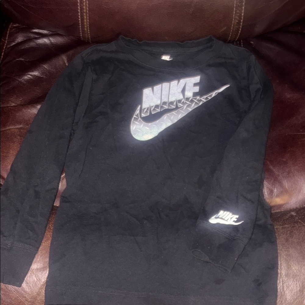 Nike Black Long Sleeve Tee with Silver Logo EUC like new